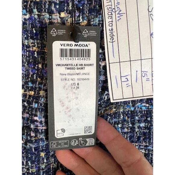 Vero Moda Tweed Mini Skirt VMChantelle Women's 6 Multicolor New Pockets - Picture 5 of 8